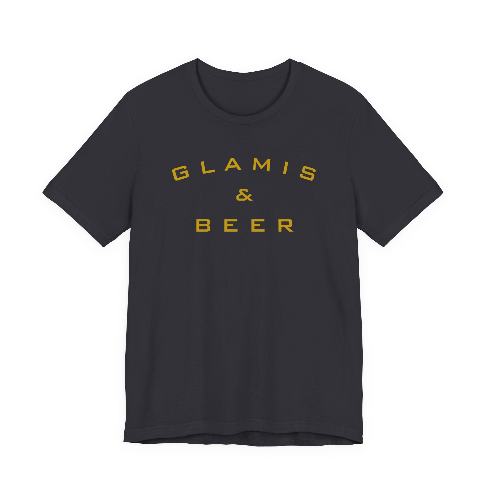 Glamis & Beer Tee — Minimal Retro Logo T-Shirt for Festival & Camping Fans