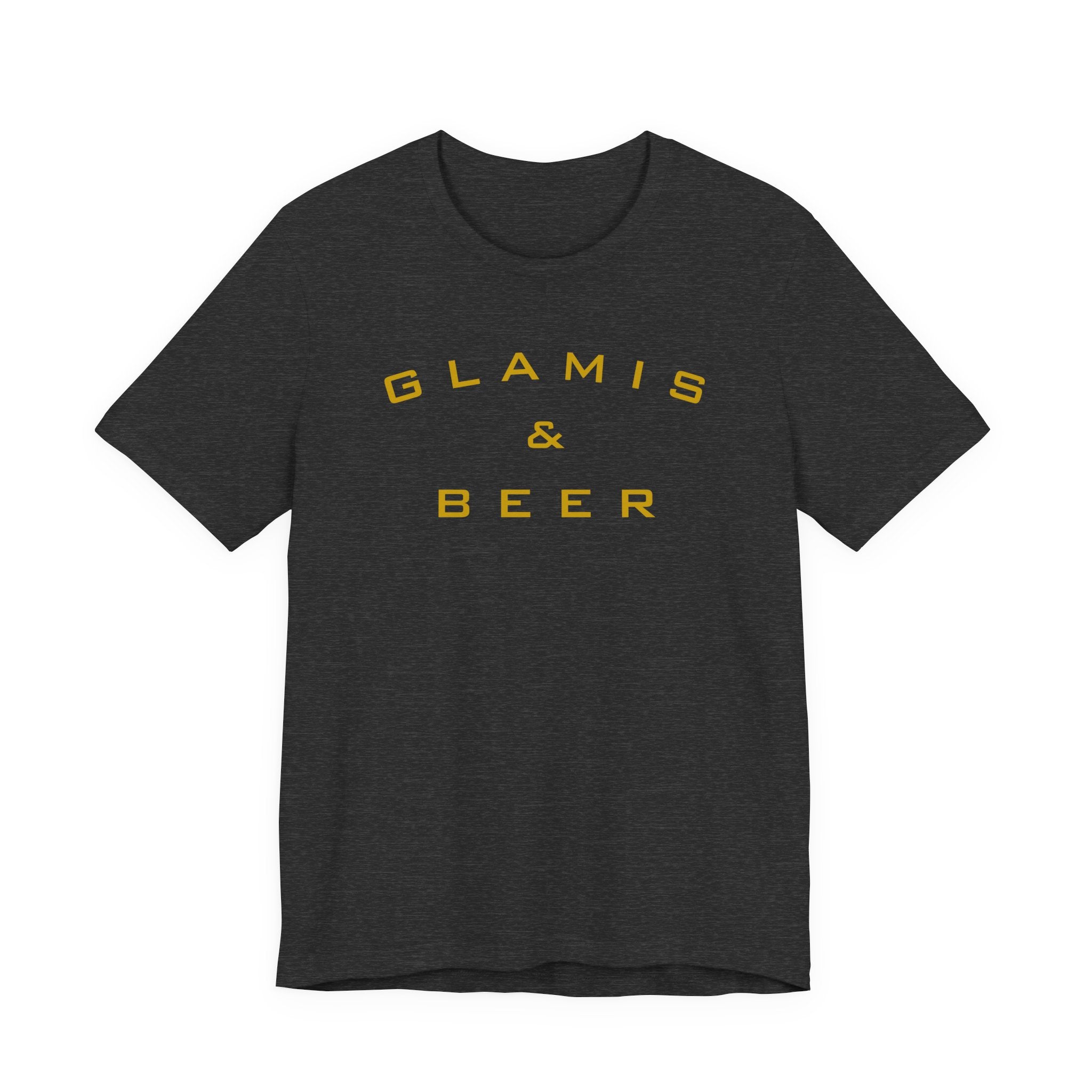 Glamis & Beer Tee — Minimal Retro Logo T-Shirt for Festival & Camping Fans