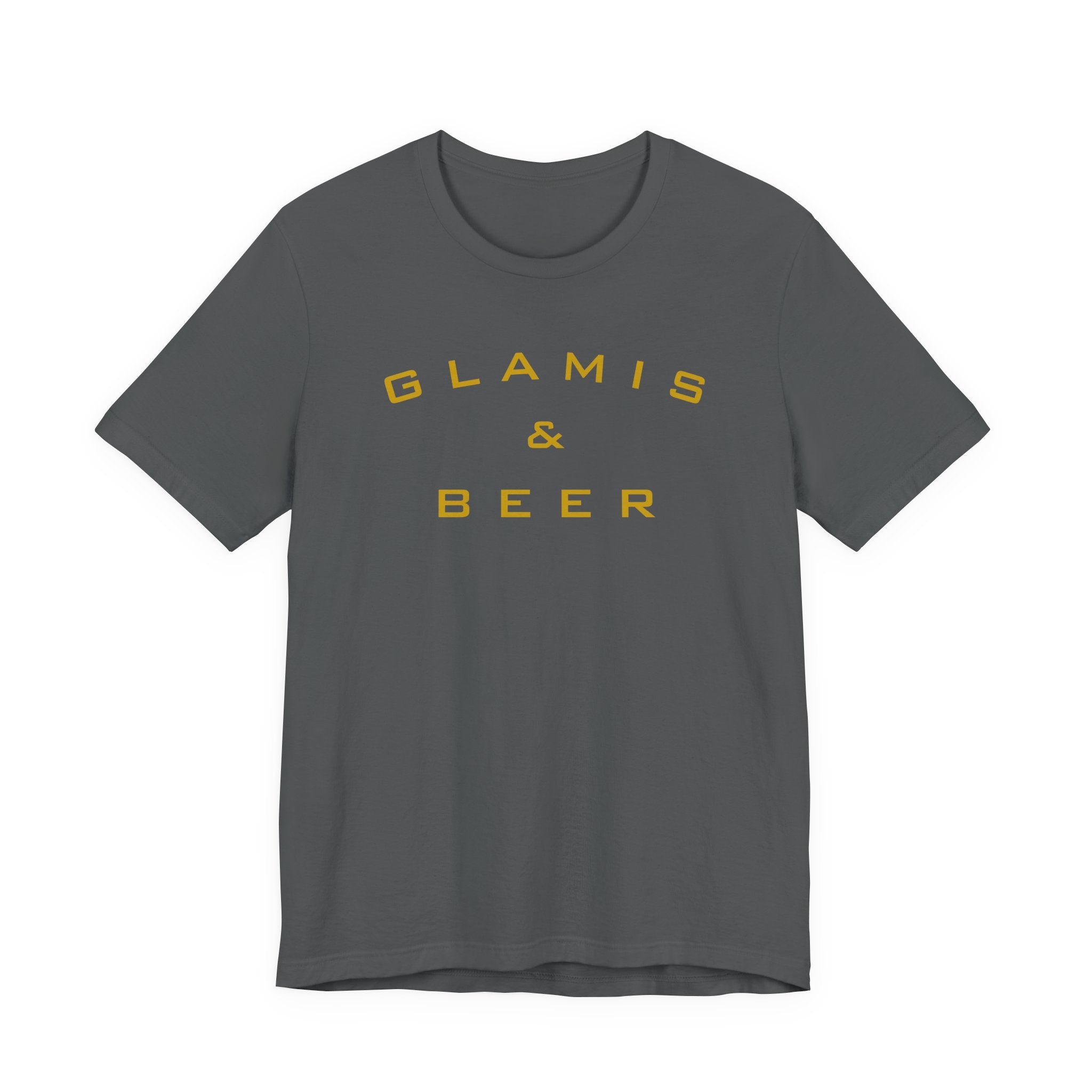 Glamis & Beer Tee — Minimal Retro Logo T-Shirt for Festival & Camping Fans