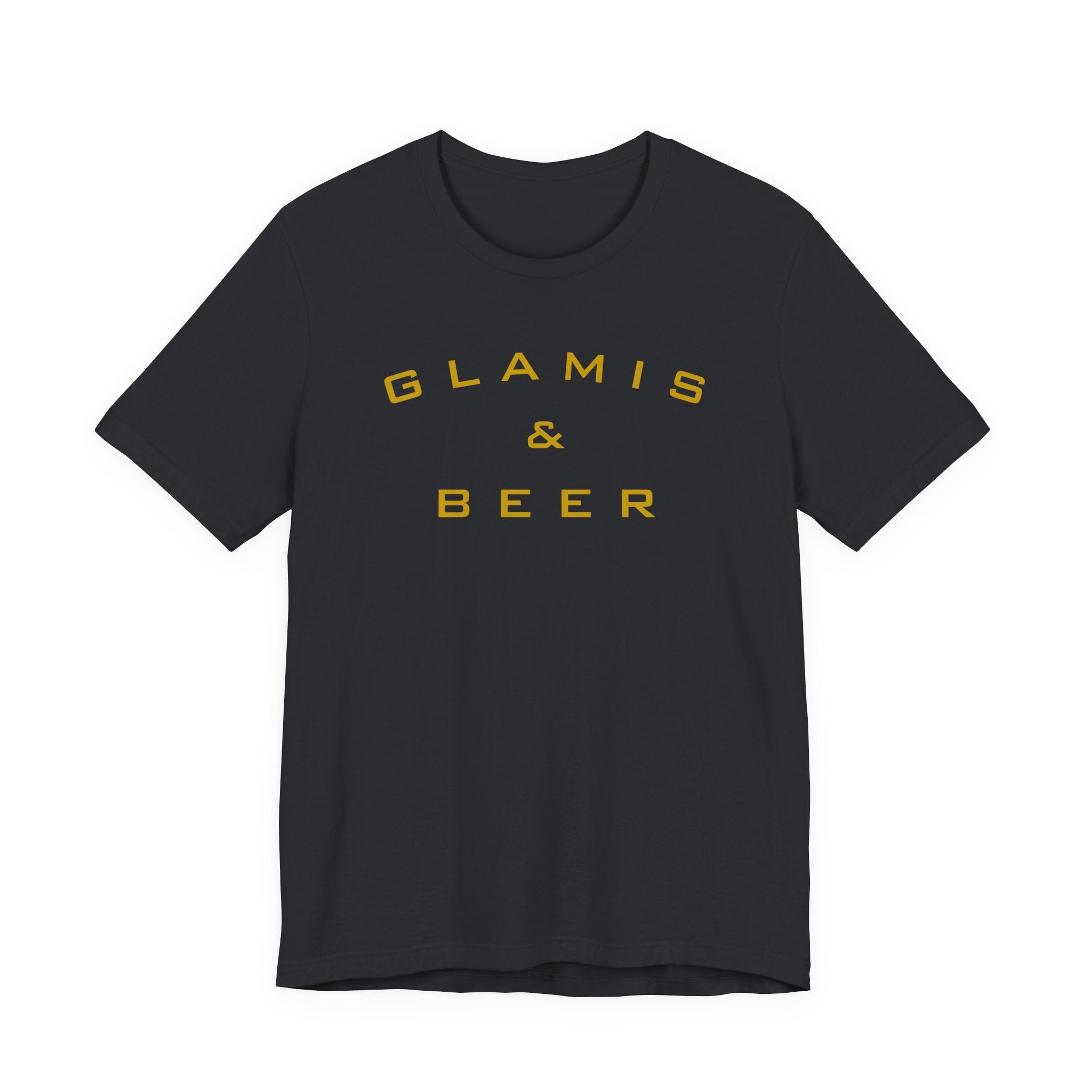 Glamis & Beer Tee — Minimal Retro Logo T-Shirt for Festival & Camping Fans