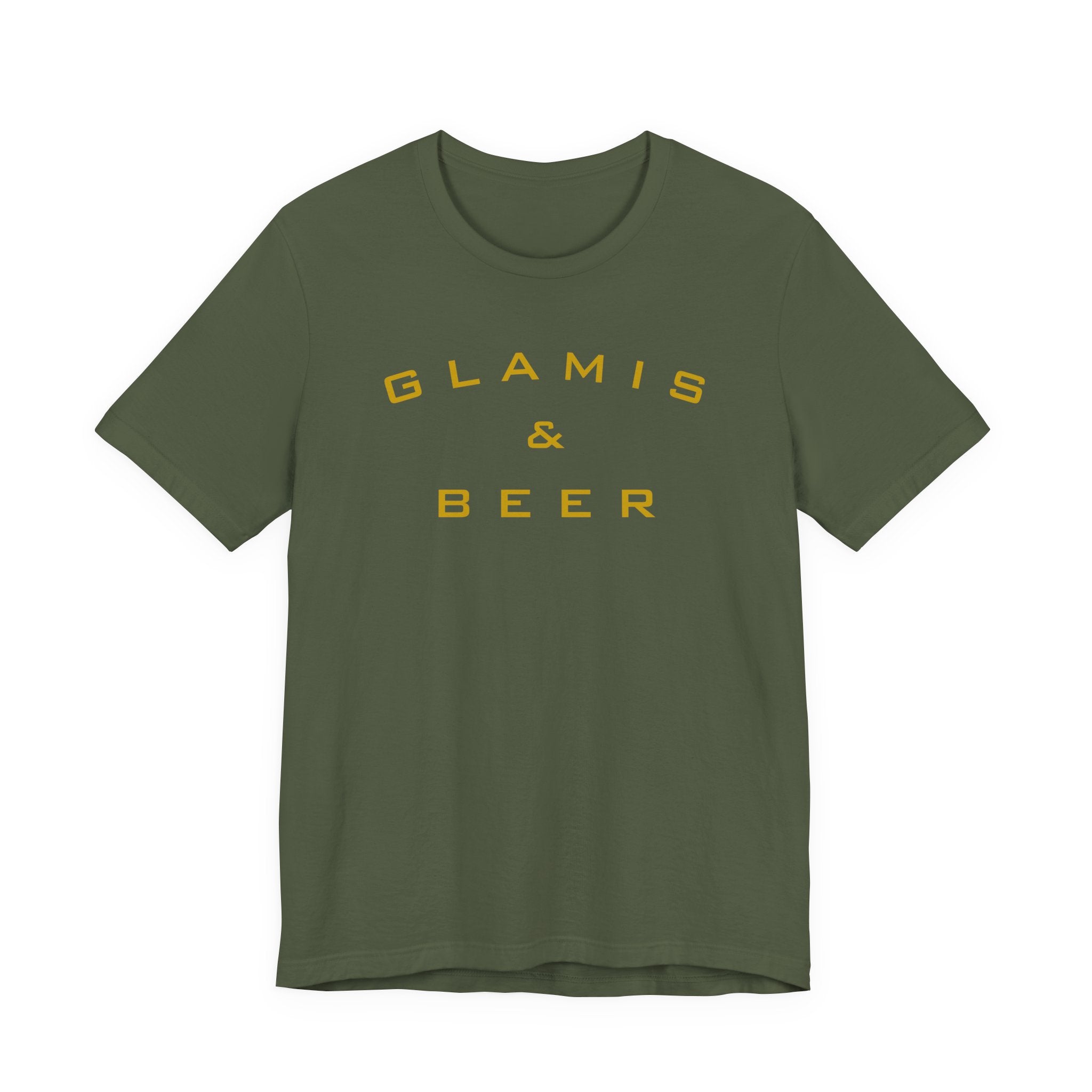 Glamis & Beer Tee — Minimal Retro Logo T-Shirt for Festival & Camping Fans