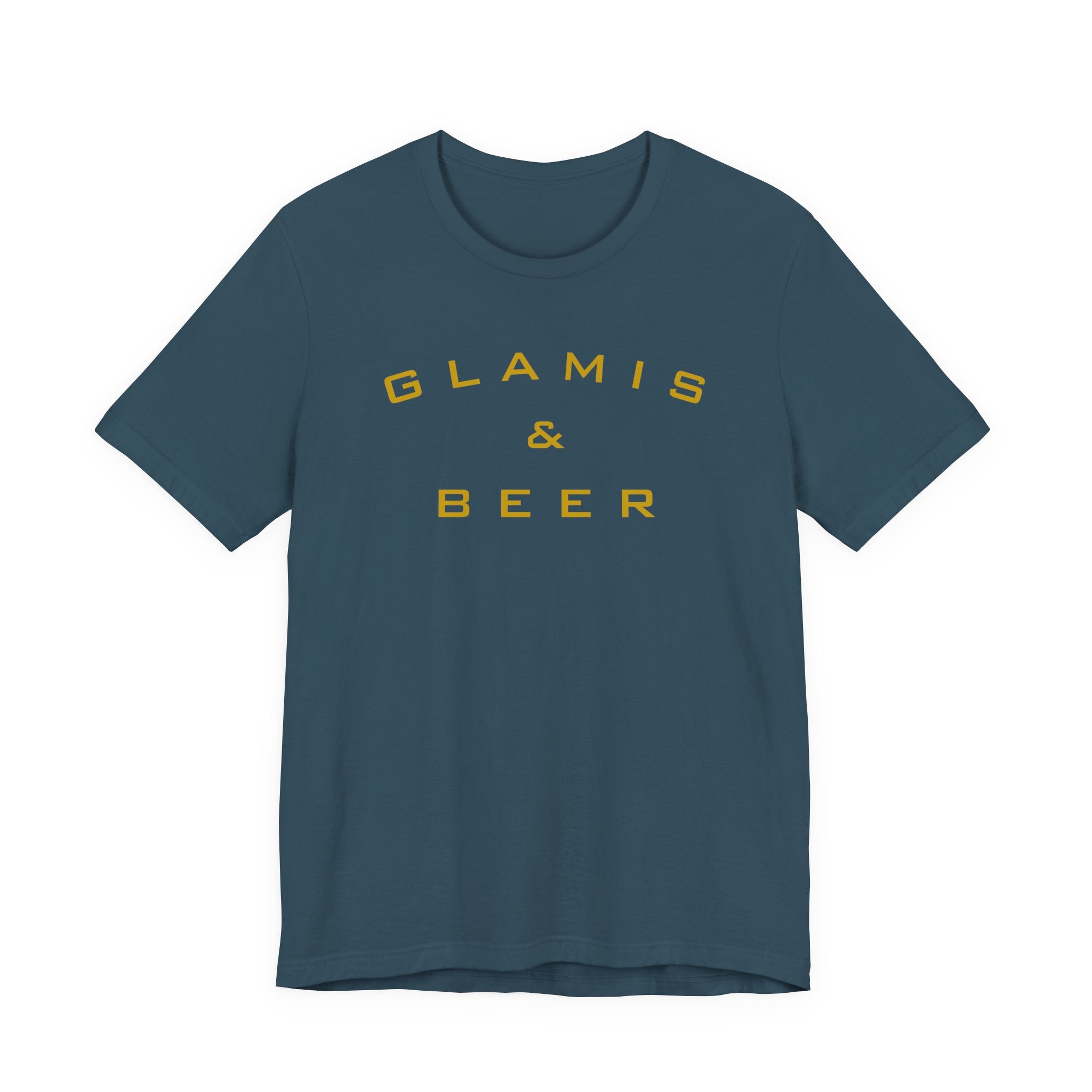Glamis & Beer Tee — Minimal Retro Logo T-Shirt for Festival & Camping Fans