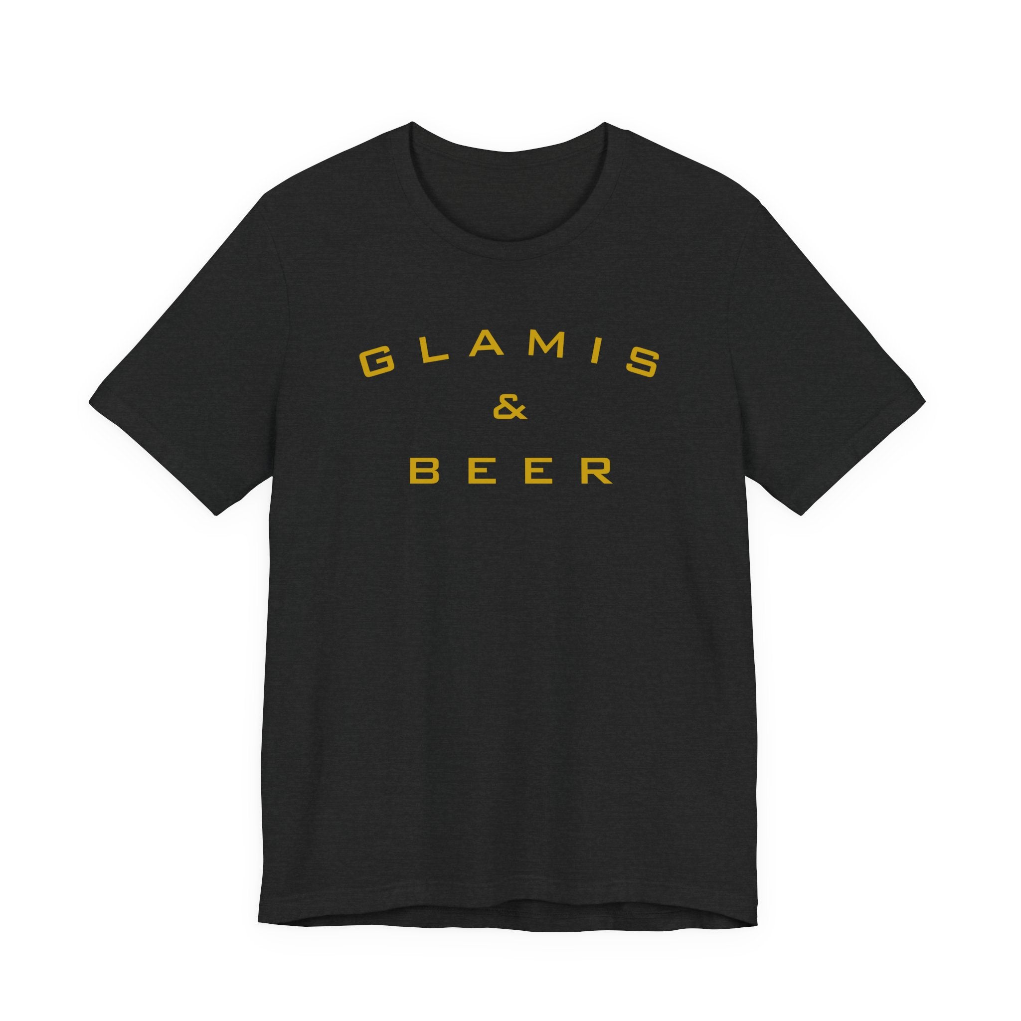 Glamis & Beer Tee — Minimal Retro Logo T-Shirt for Festival & Camping Fans