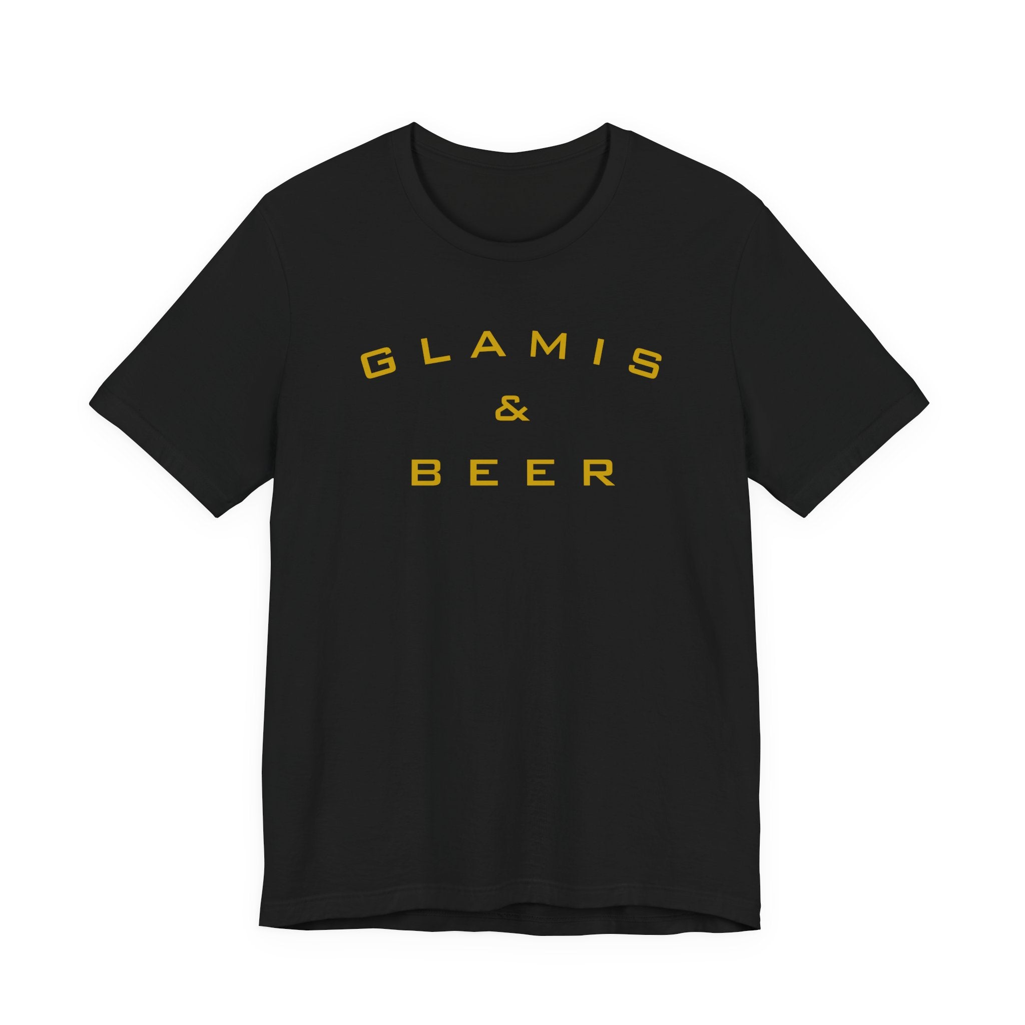 Glamis & Beer Tee — Minimal Retro Logo T-Shirt for Festival & Camping Fans